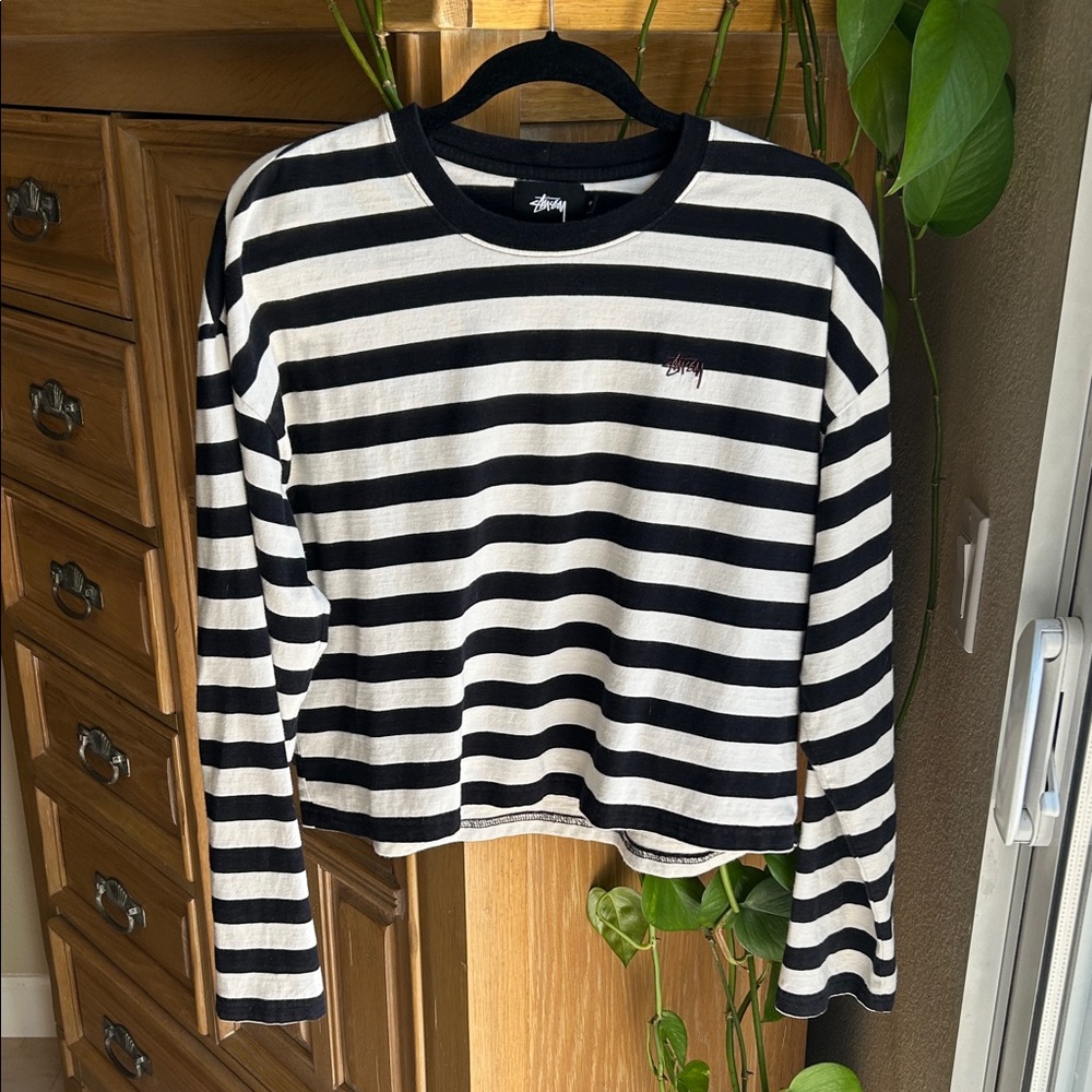 Stussy Black and White Striped Long Sleeve Top